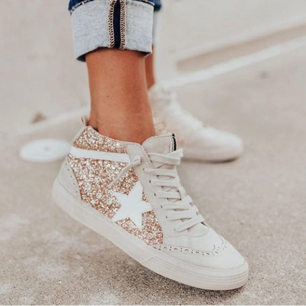 ShuShop Paulina Glitter Gold White Star Hi Top Sneakers Size 10‎